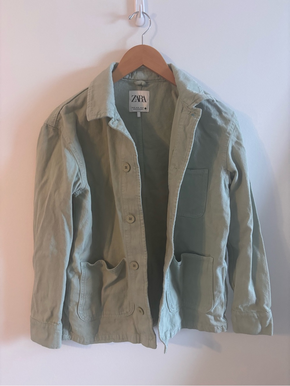 ZARA Olive Green Sage Utility Jacket Size XS (Fits Oversized) 100% Cotton GUC
